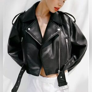 Zara Black Faux Leather Biker Jacket So Bad🫏 !